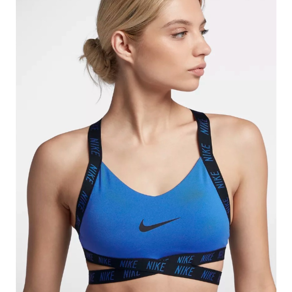 Nike Women's Vibrant Blue Sports Bra Indy criss cross logo medium